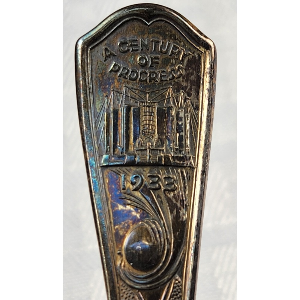 1933 Chicago Science Court Worlds Fair Souvenir Spoon Oneida Century Of Progress